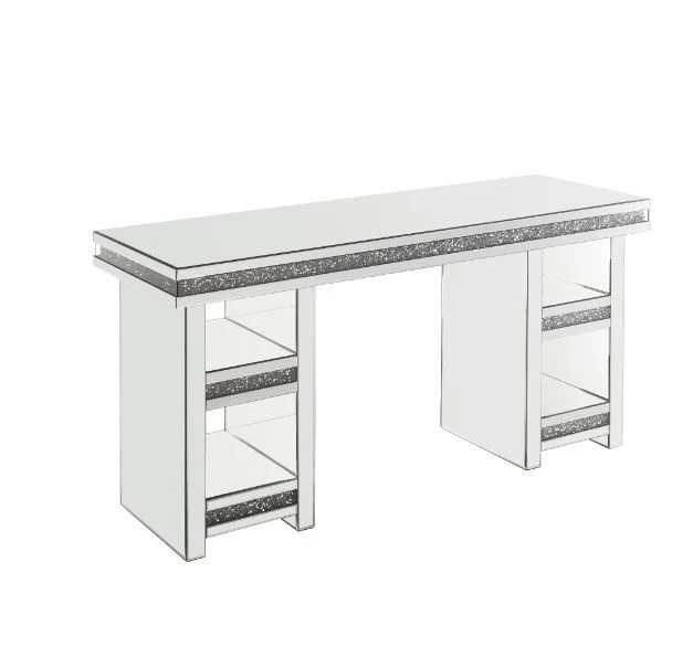 Noralie - Writing Desk - Clear Glass, Mirrored & Faux Diamonds - Funk Metal Works LLC