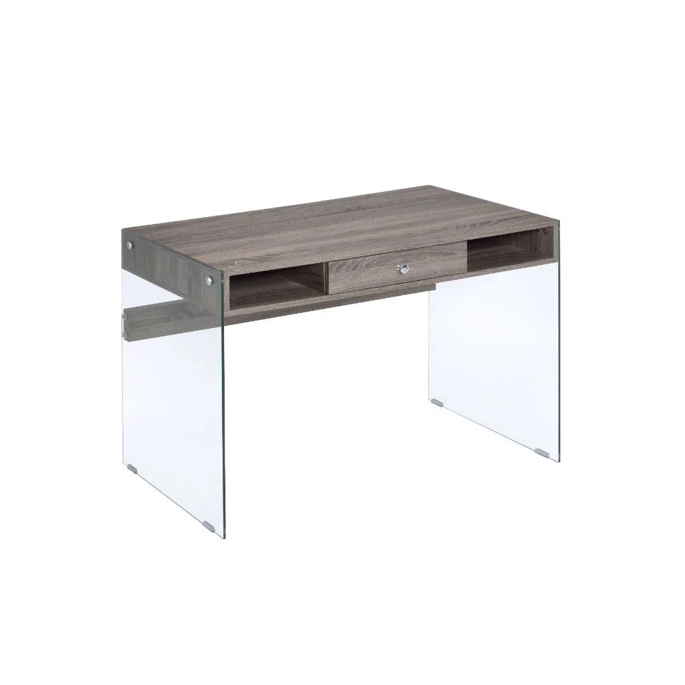 Armon - Desk - Gray Oak & Clear Glass - Funk Metal Works LLC