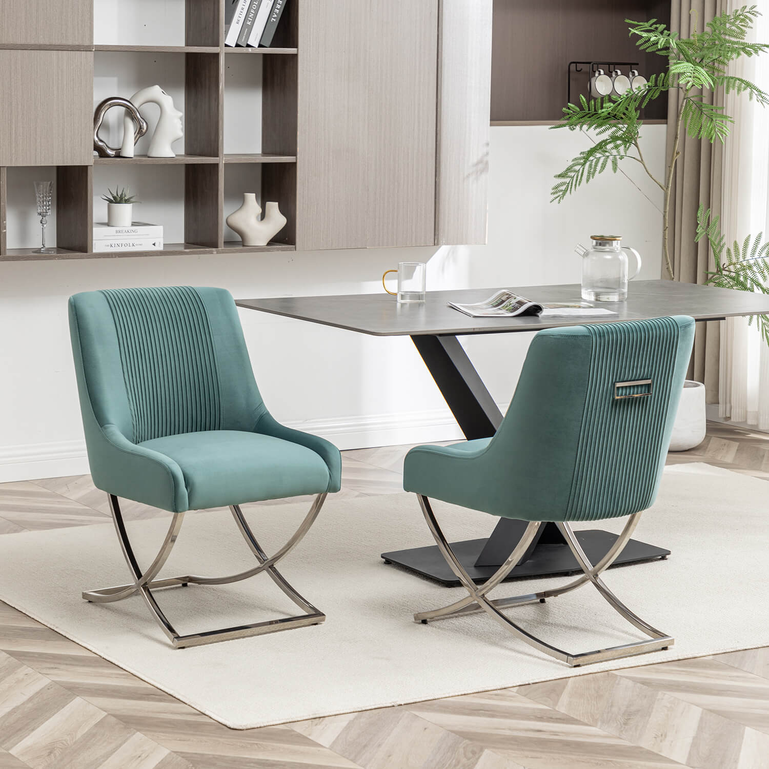 SEYNAR Contempoary Velvet Dining Chair Set of 2/4/6 with Metal Frame Legs and Back Pull - Funk Metal Works LLC