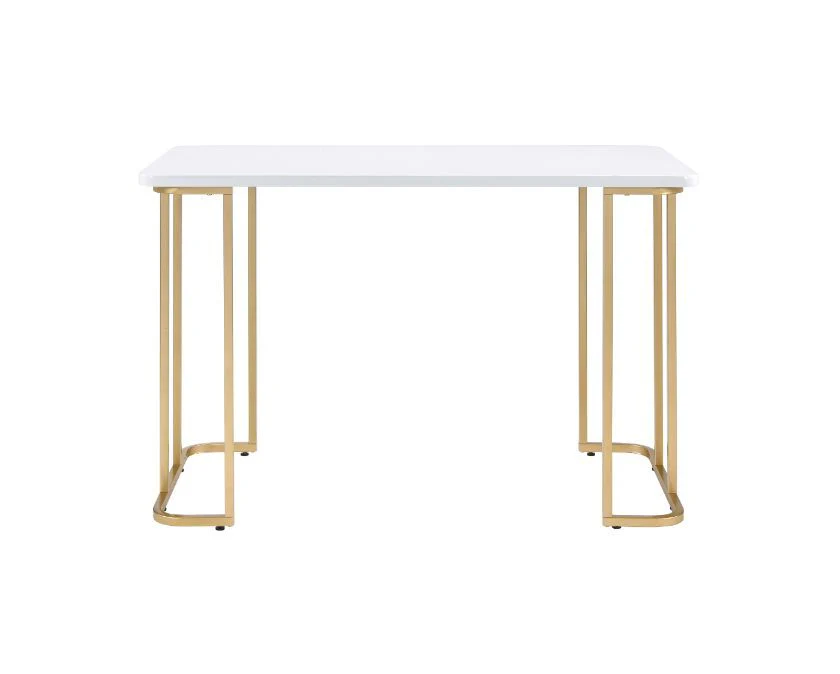 Estie - Writing Desk - White & Gold Finish - Funk Metal Works LLC