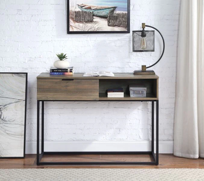 Galeno - Writing Desk - Rustic Oak & Black Finish - Funk Metal Works LLC