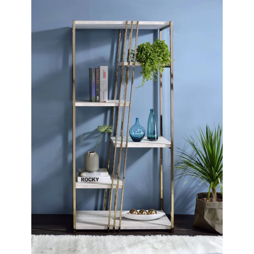 Tanan - Bookshelf - White & Champagne - Funk Metal Works LLC