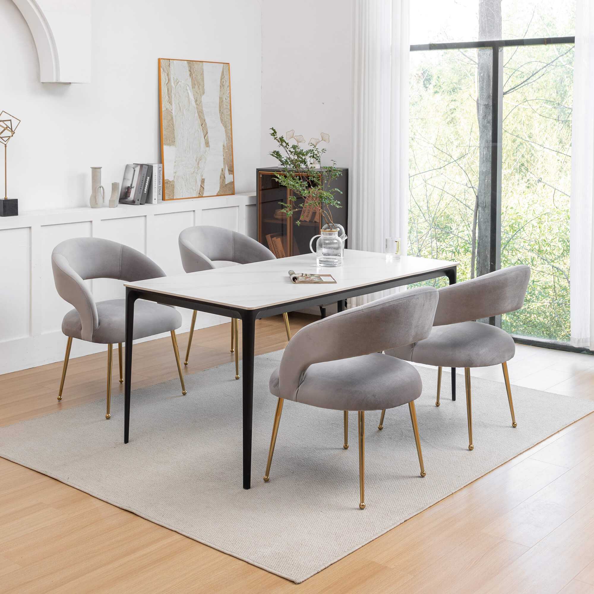 SEYNAR Mid Century Modern Velvet Upolstered Open-Back Dining Chair Set of 2/4/6 - Funk Metal Works LLC