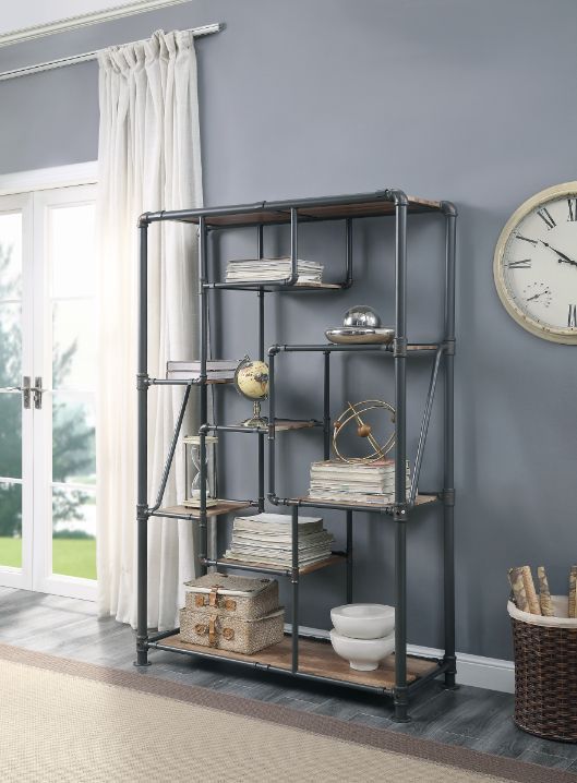 Brantley - Bookshelf - Antique Oak & Sandy Gray Finish - Funk Metal Works LLC