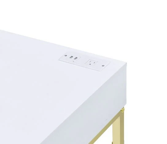 Coleen - Desk - White & Brass Finish - Funk Metal Works LLC