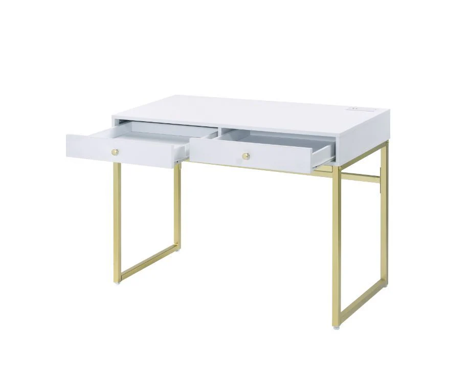 Coleen - Desk - White & Brass Finish - Funk Metal Works LLC