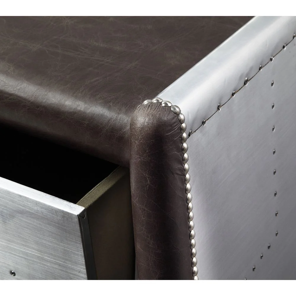 Brancaster - Desk - Distress Chocolate Top Grain Leather & Aluminum - Funk Metal Works LLC
