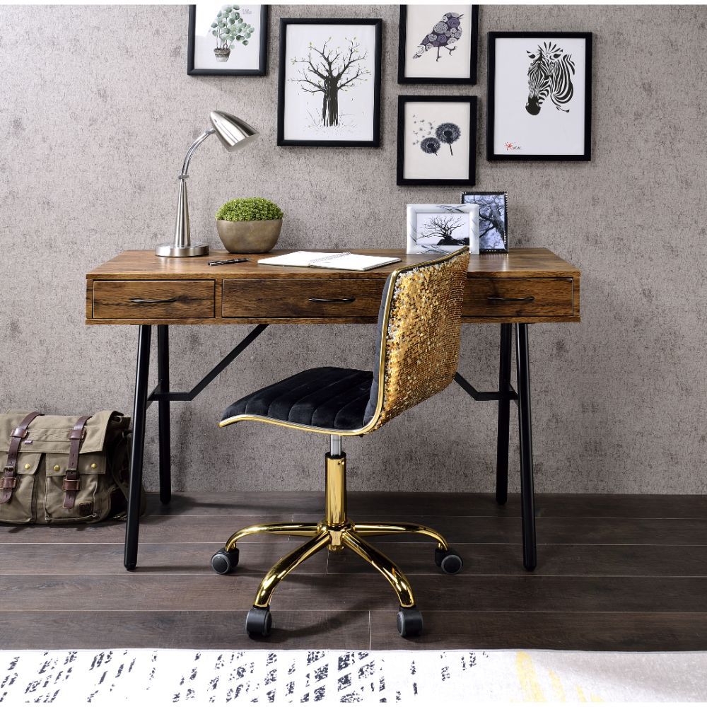 Jalia - Desk - Rustic Oak & Black - Funk Metal Works LLC
