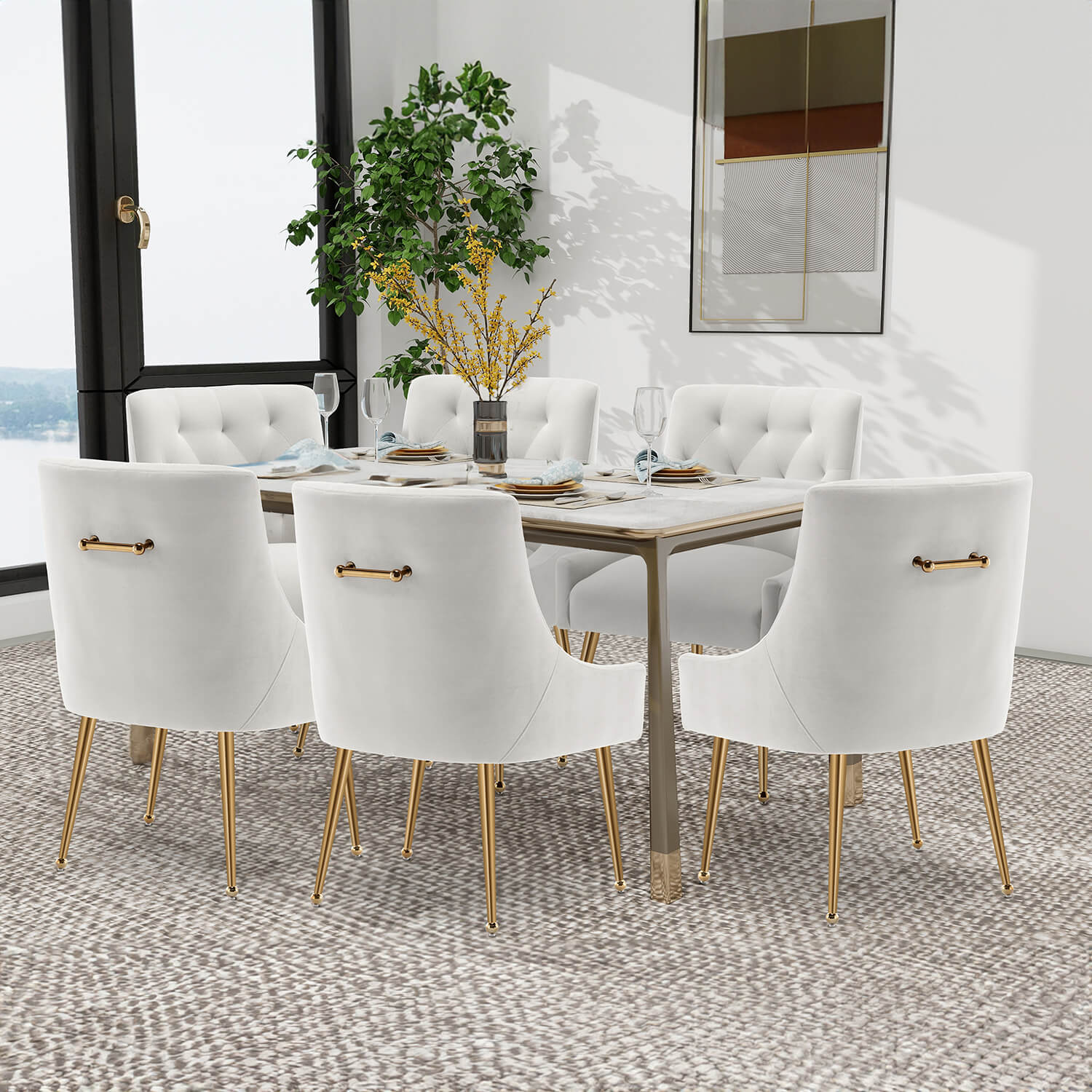 SEYNAR Modern Dining Chairs Set of 2/4/6, Upholstered Accent Chair Tufted Back Armless Chair with Back Pull - Funk Metal Works LLC