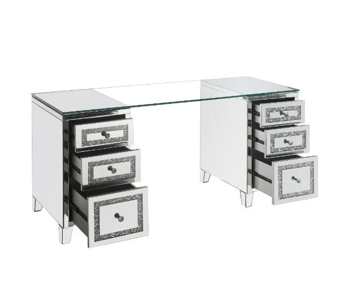 Noralie - Writing Desk - Clear Glass, Mirrored & Faux Diamonds - 31