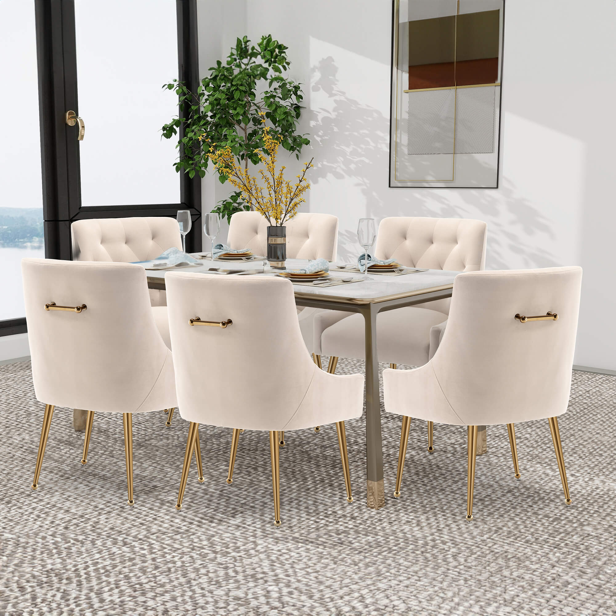 SEYNAR Modern Dining Chairs Set of 2/4/6, Upholstered Accent Chair Tufted Back Armless Chair with Back Pull - Funk Metal Works LLC