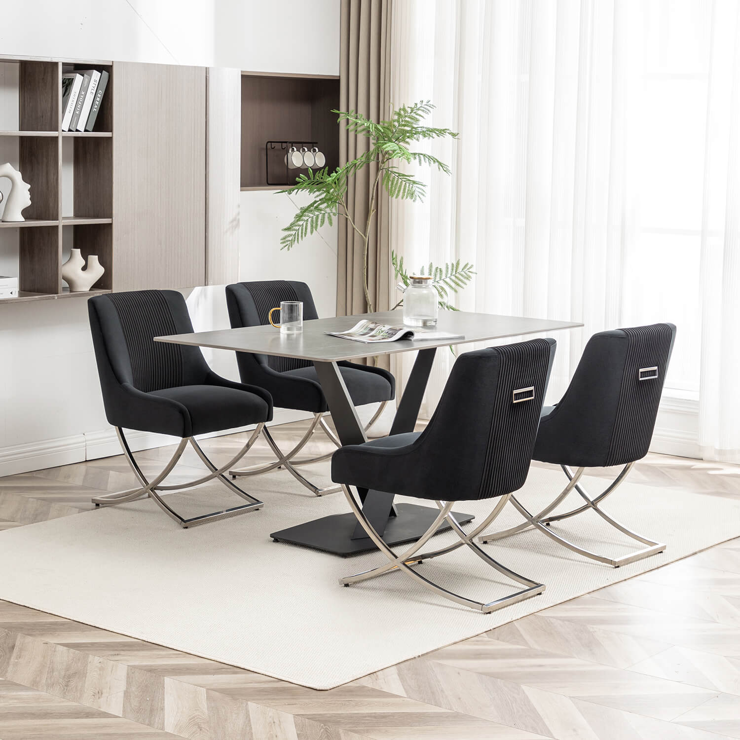 SEYNAR Contempoary Velvet Dining Chair Set of 2/4/6 with Metal Frame Legs and Back Pull - Funk Metal Works LLC