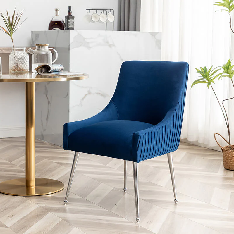 SEYNAR Modern Velvet Pleated Finish Back Dining Chair Set of 2/4/6 with Rear Handle - Funk Metal Works LLC