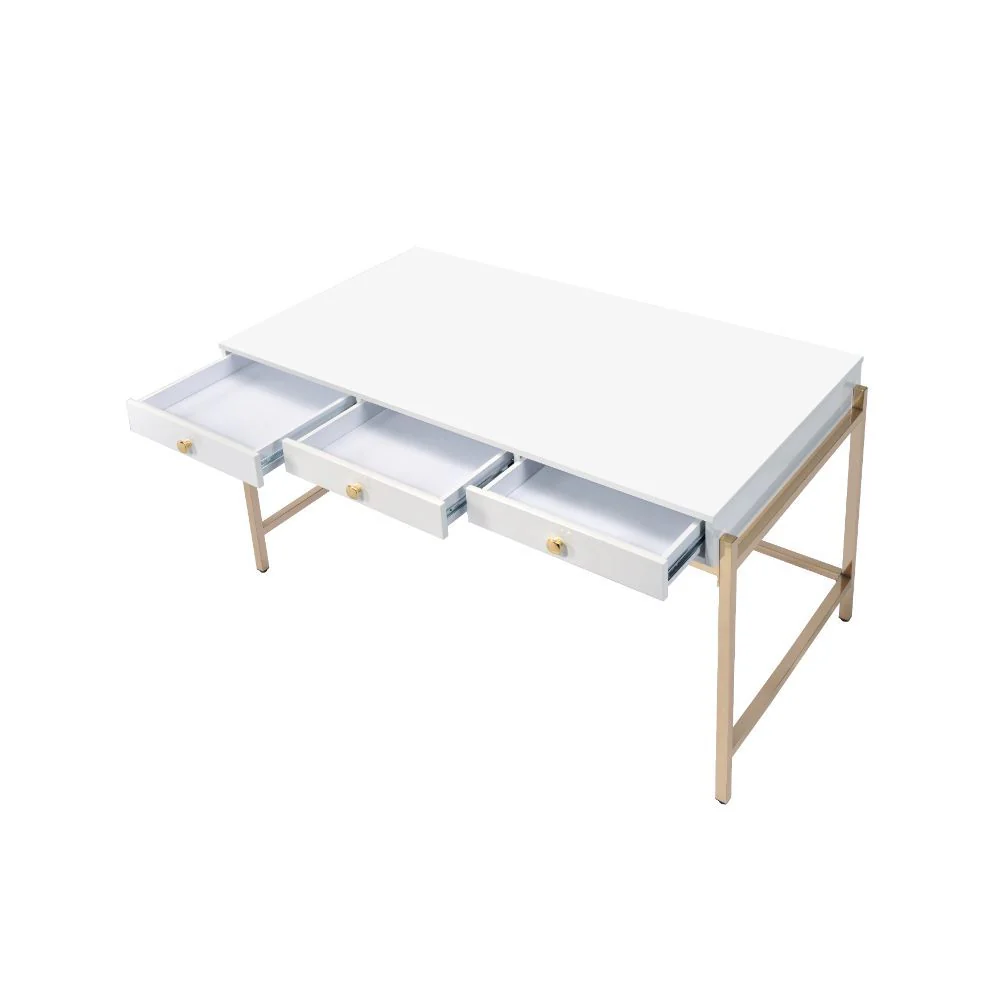 Ottey - Desk - White High Gloss & Gold - 31