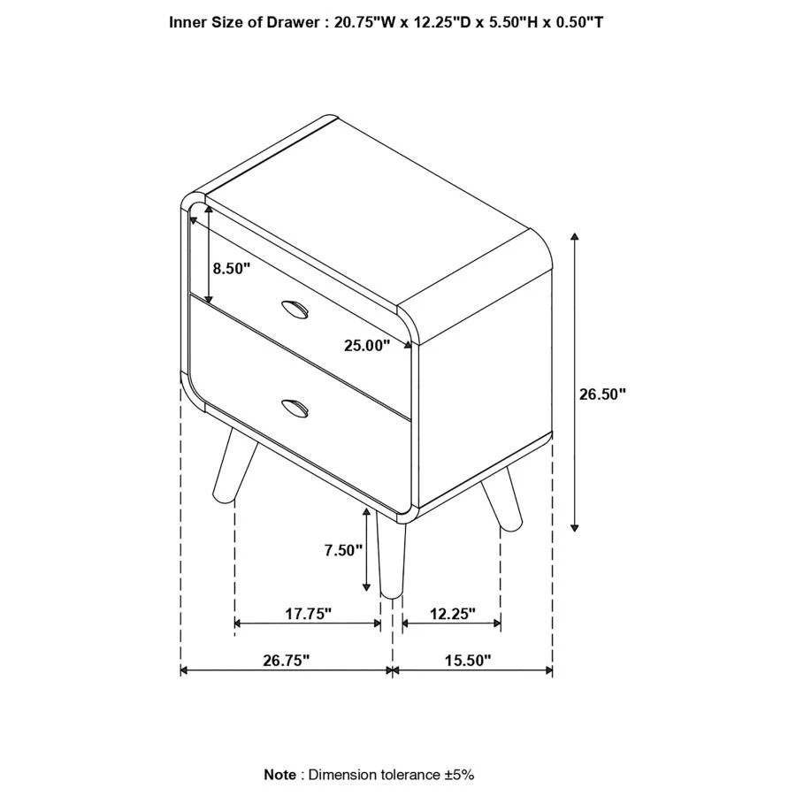 Robyn - 2-Drawer Nightstand - Brown - Funk Metal Works LLC
