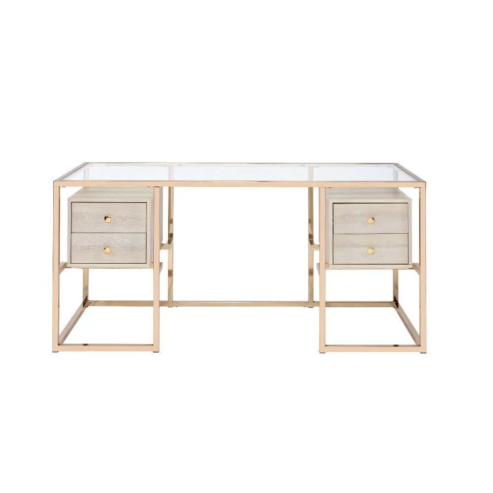 Huyana - Desk - Clear Glass & Gold - Funk Metal Works LLC