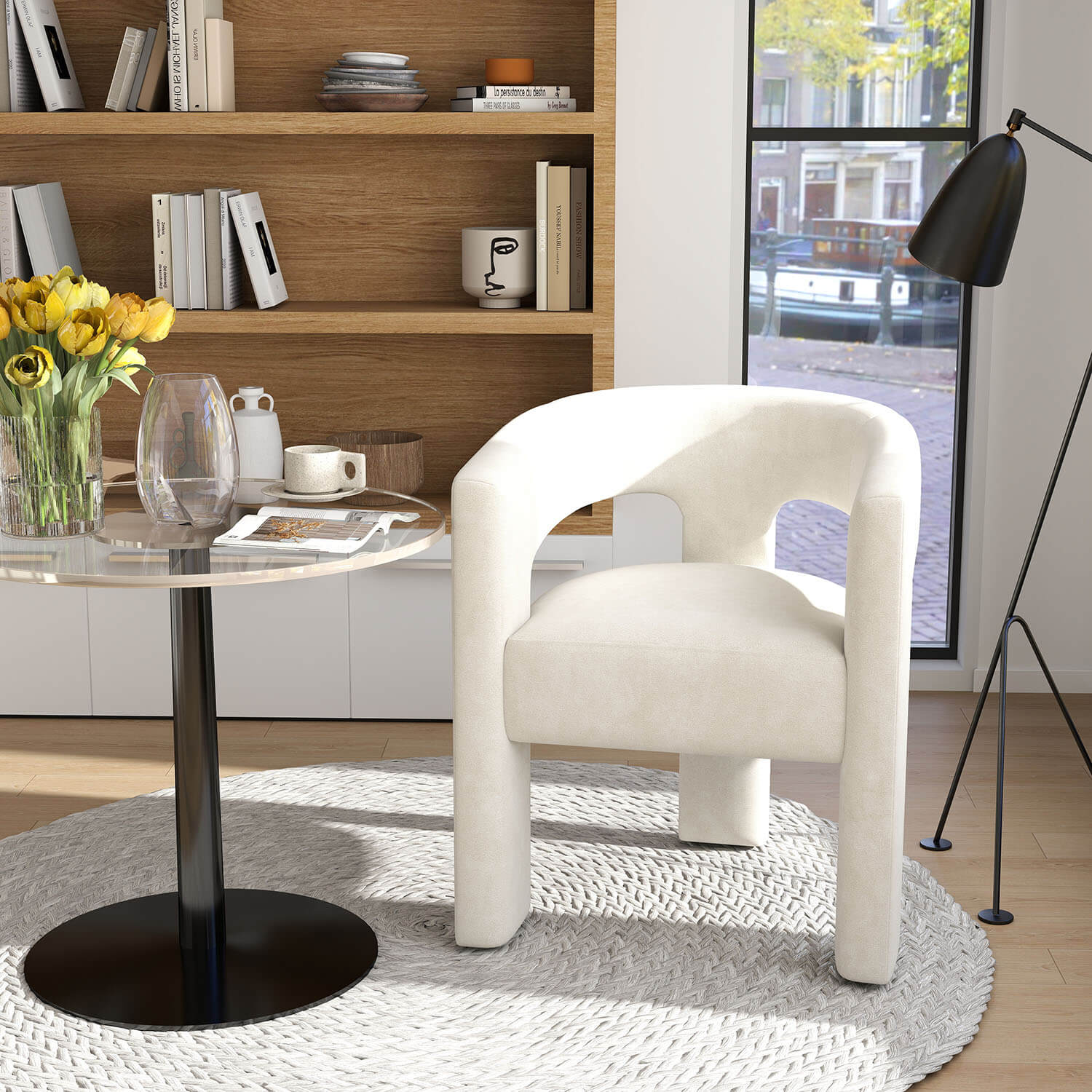 SEYNAR Modern Glam Velvet Upholstered Dining Chair, Open-Back Accent Chair - Funk Metal Works LLC