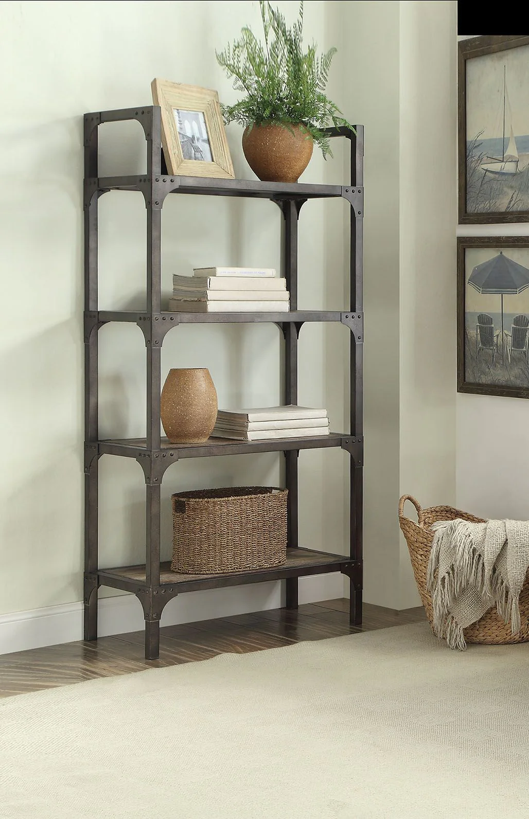 Gorden - Bookshelf - Weathered Oak & Antique Silver - Funk Metal Works LLC