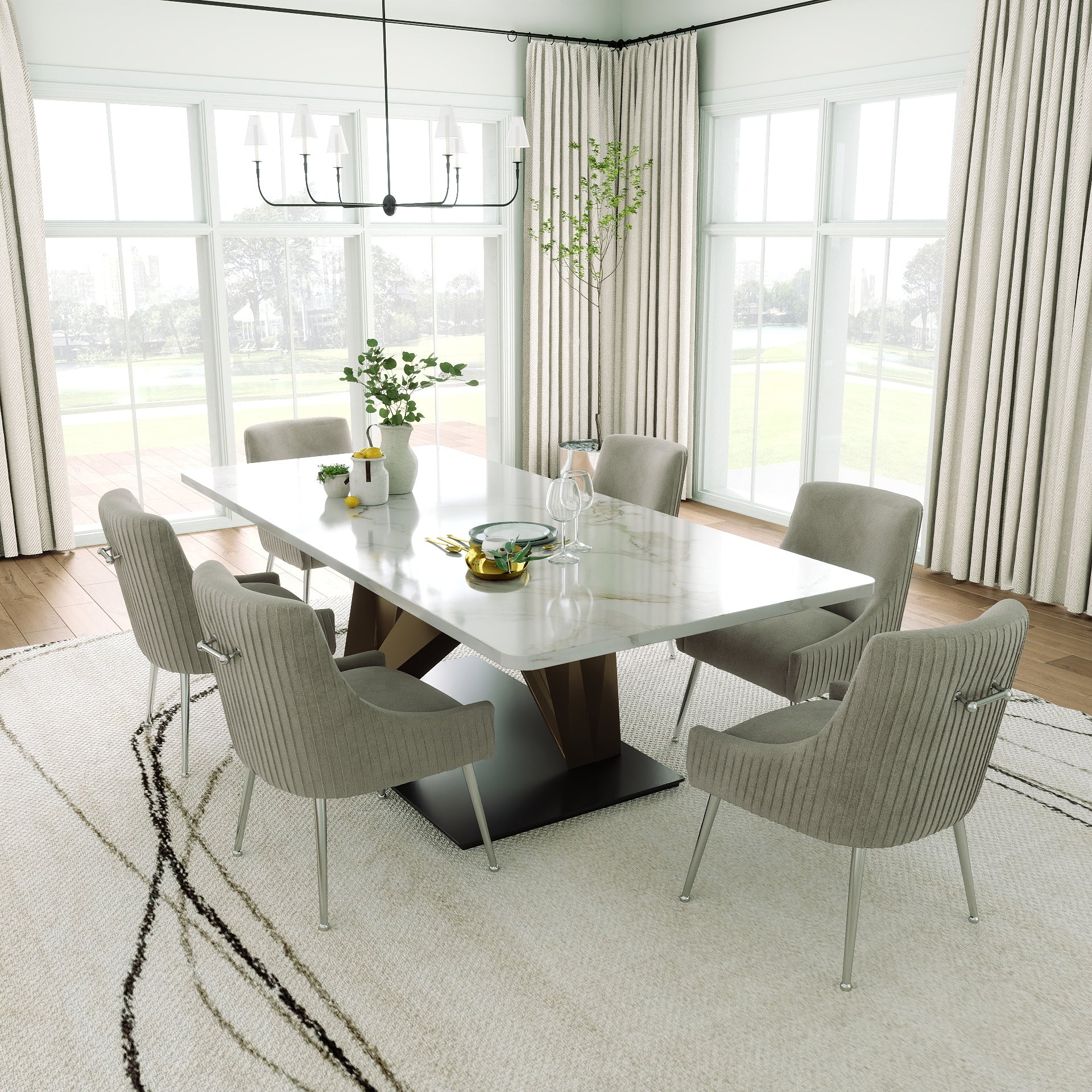 SEYNAR Modern Velvet Pleated Finish Back Dining Chair Set of 2/4/6 with Rear Handle - Funk Metal Works LLC