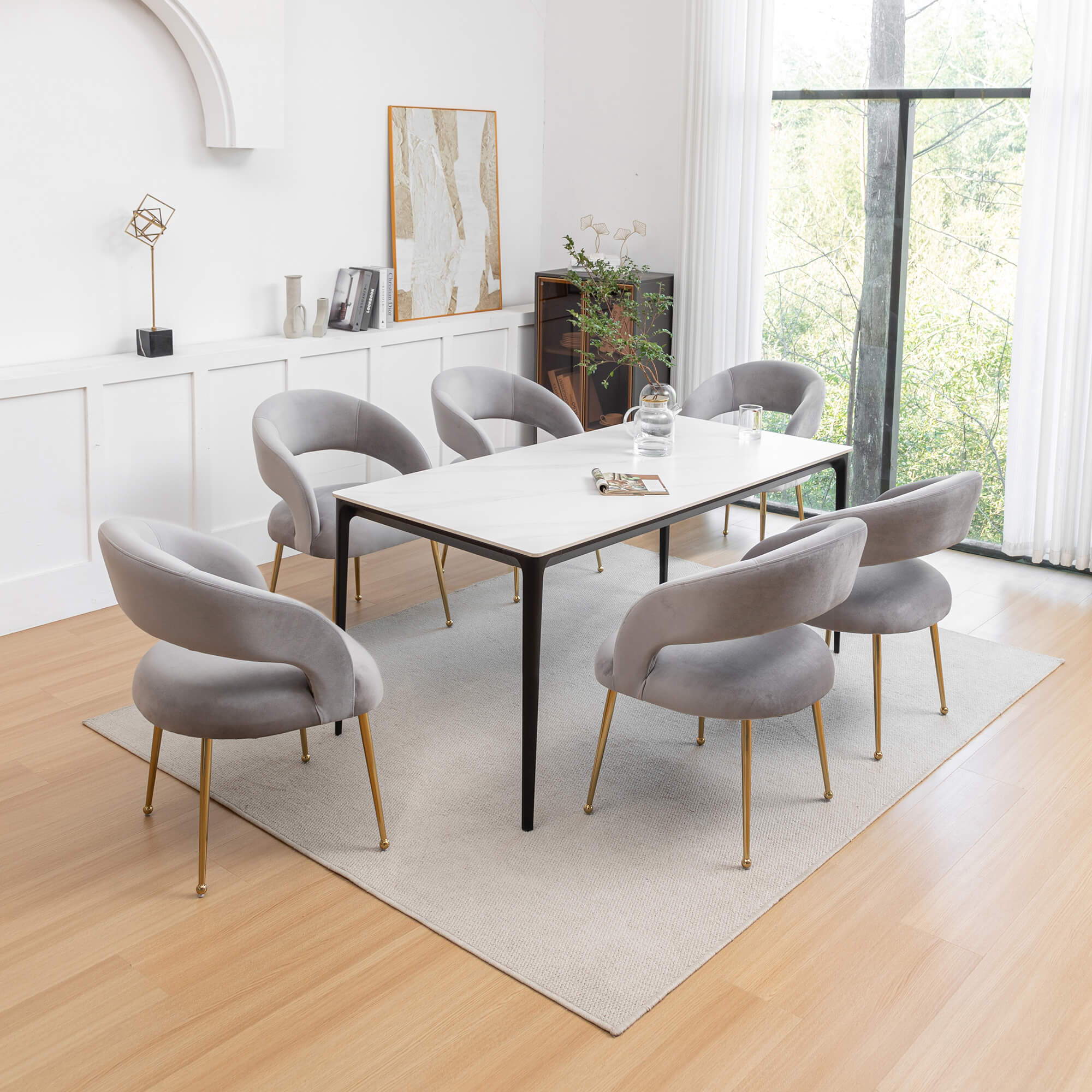 SEYNAR Mid Century Modern Velvet Upolstered Open-Back Dining Chair Set of 2/4/6 - Funk Metal Works LLC