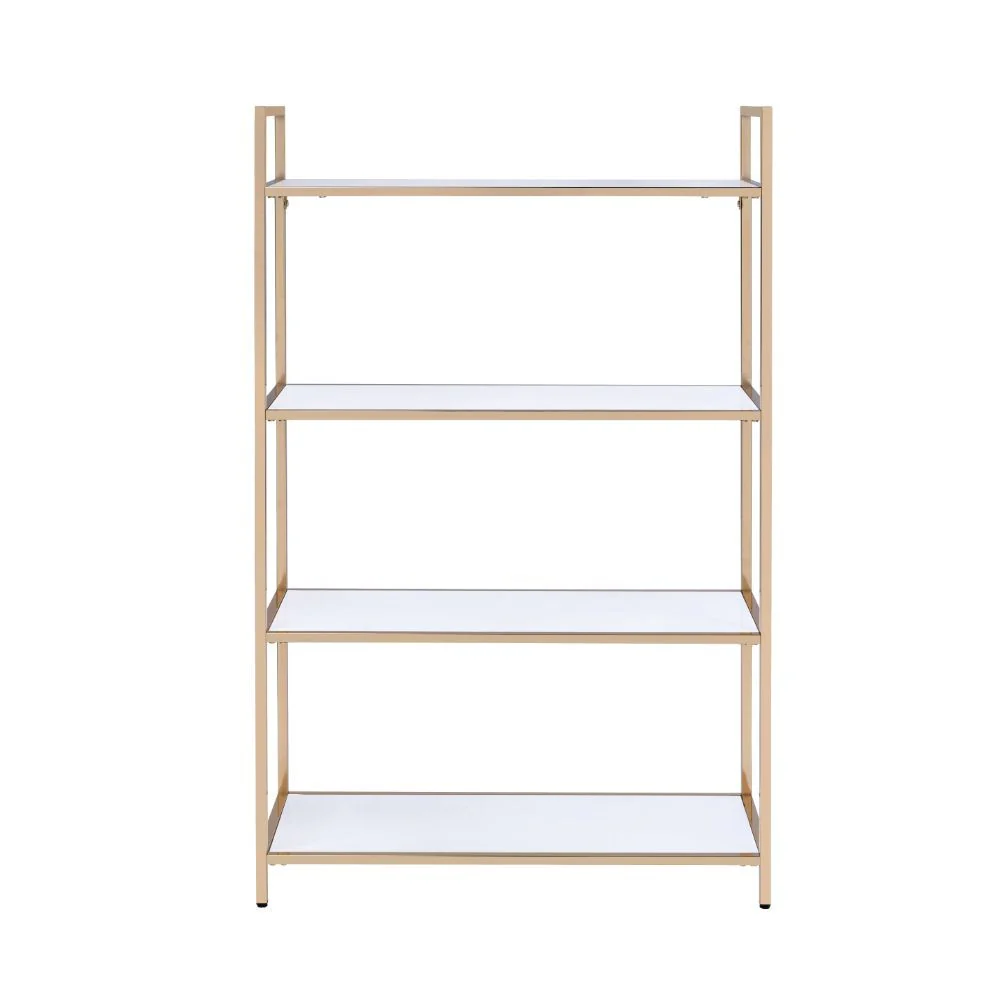 Ottey - Bookshelf - White High Gloss & Gold - Funk Metal Works LLC