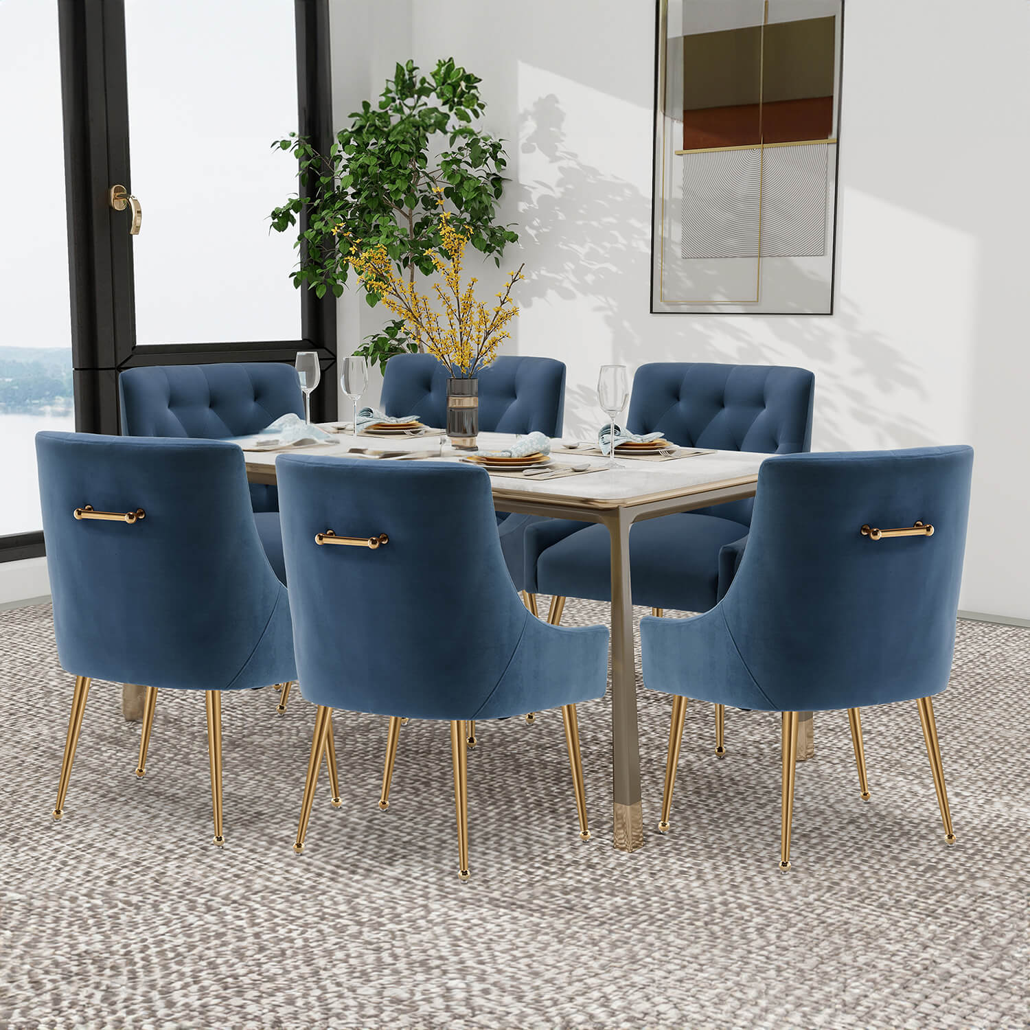 SEYNAR Modern Dining Chairs Set of 2/4/6, Upholstered Accent Chair Tufted Back Armless Chair with Back Pull - Funk Metal Works LLC