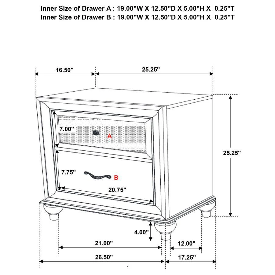 Barzini - 2-drawer Nightstand - Funk Metal Works LLC