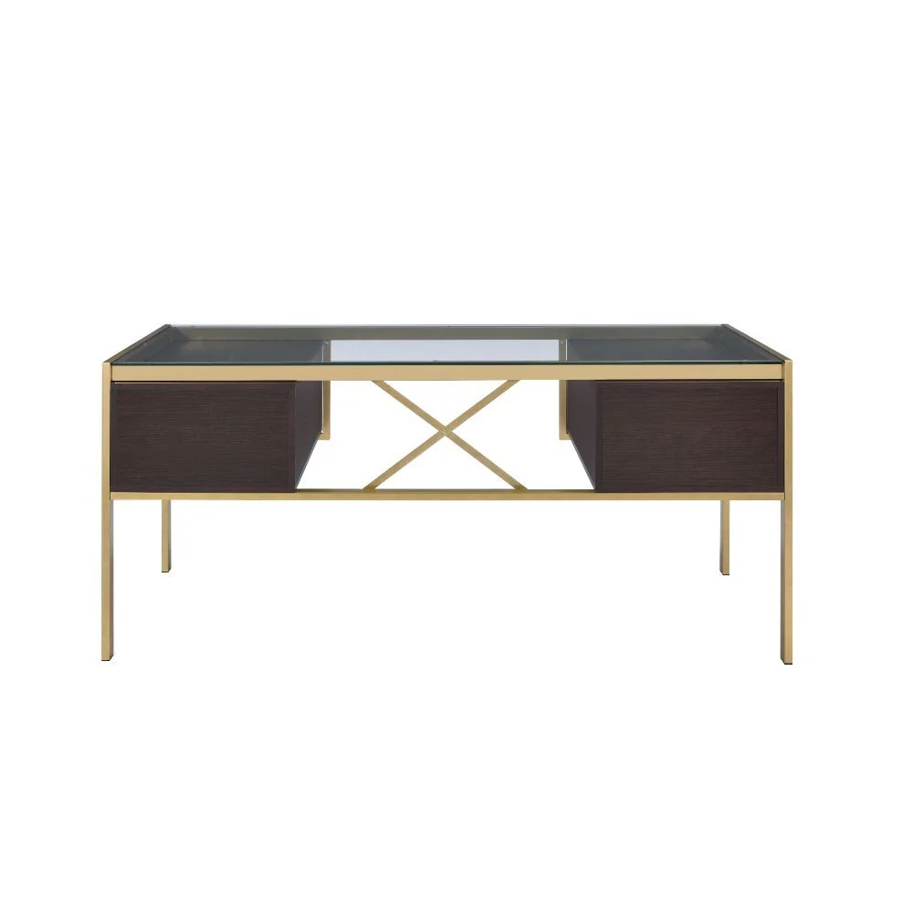 Yumia - Desk - Gold & Clear Glass - Funk Metal Works LLC