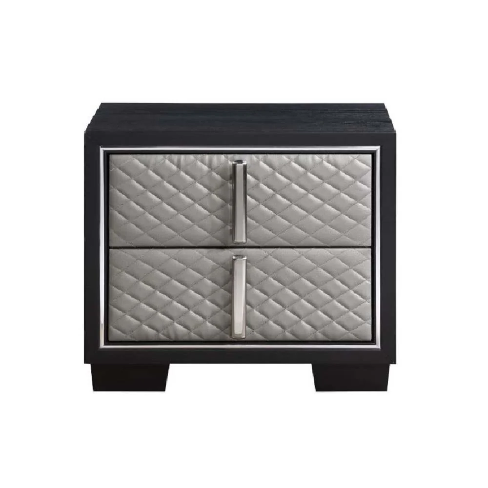 Nicola - Nightstand - Silver PU & Black Finish - Funk Metal Works LLC