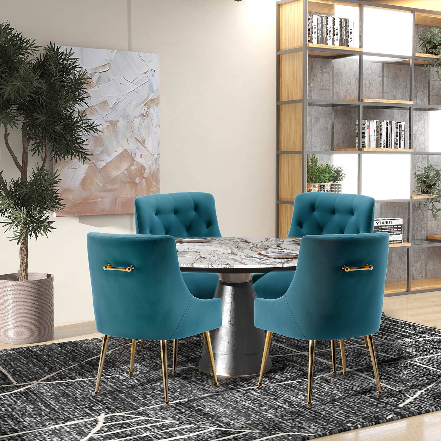 SEYNAR Modern Dining Chairs Set of 2/4/6, Upholstered Accent Chair Tufted Back Armless Chair with Back Pull - Funk Metal Works LLC