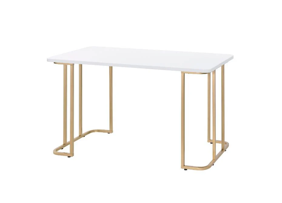 Estie - Writing Desk - White & Gold Finish - Funk Metal Works LLC
