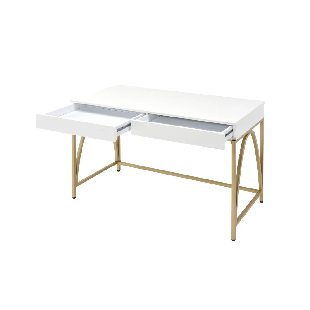 Lightmane - Desk - White High Gloss & Gold - Funk Metal Works LLC
