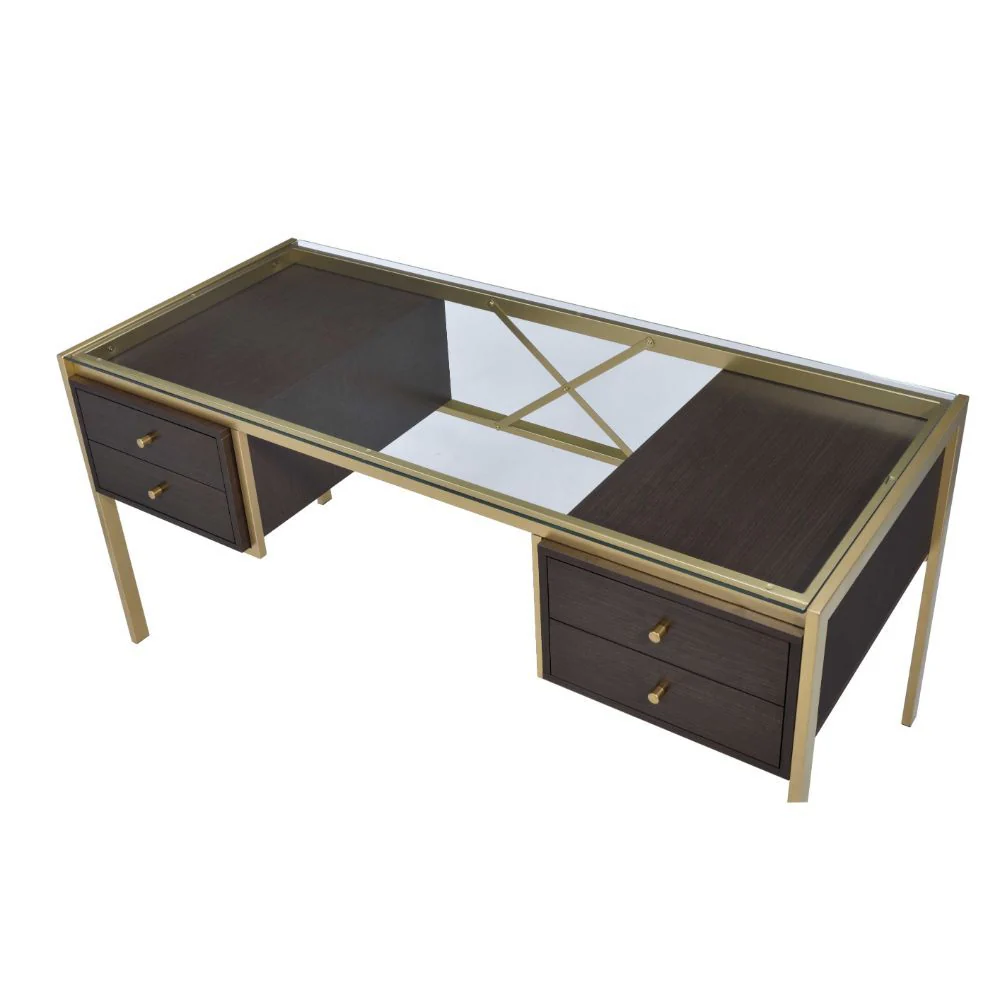 Yumia - Desk - Gold & Clear Glass - Funk Metal Works LLC