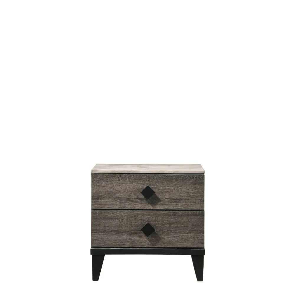 Avantika - Nightstand - Faux Marble & Rustic Gray Oak - Funk Metal Works LLC