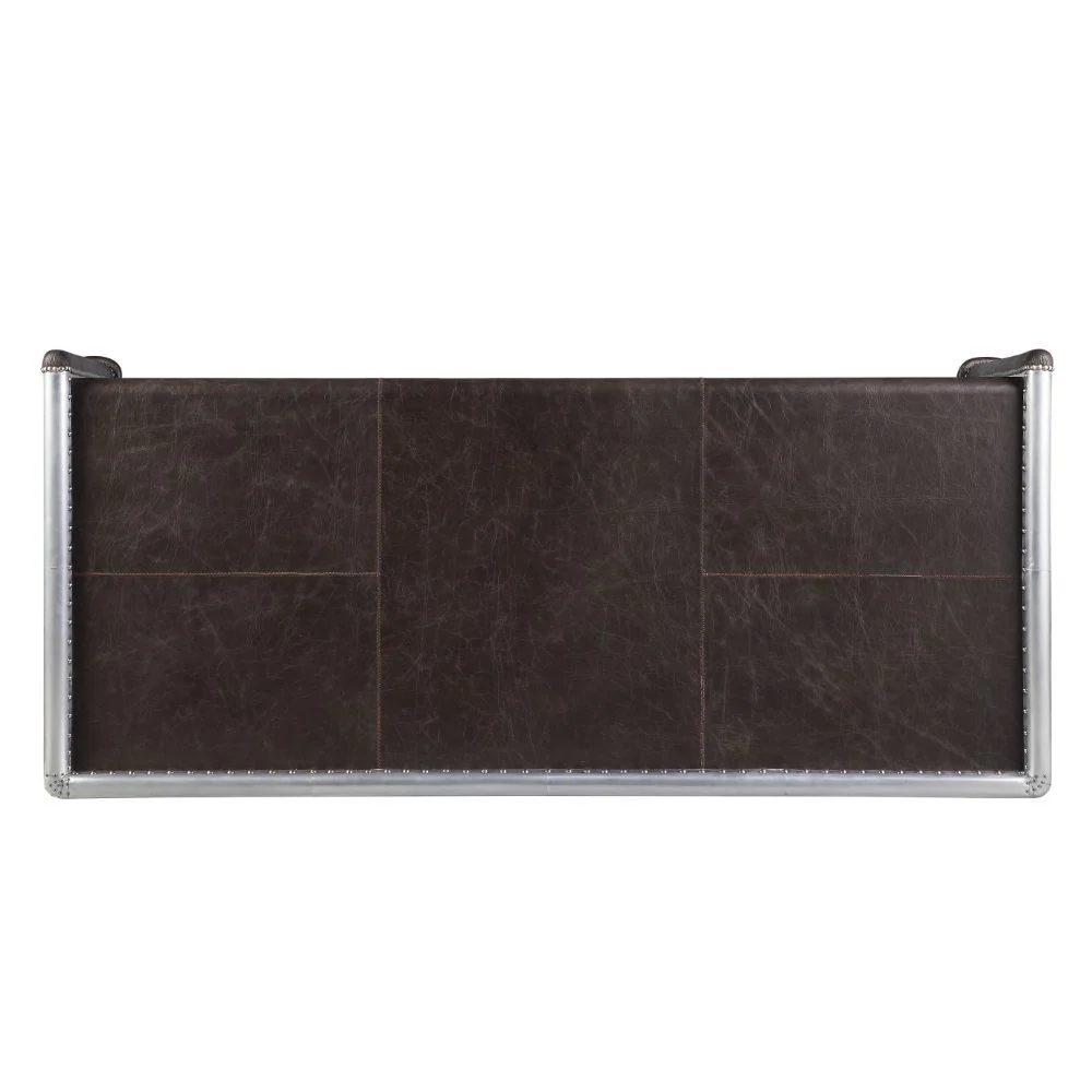 Brancaster - Desk - Distress Chocolate Top Grain Leather & Aluminum - Funk Metal Works LLC