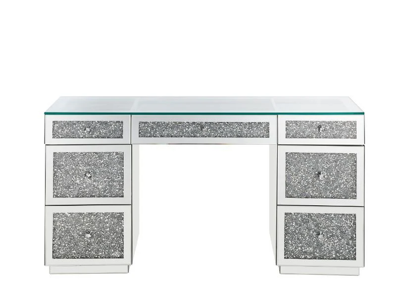 Noralie - Office Desk - Clear Glass, Mirrored & Faux Diamonds - Funk Metal Works LLC