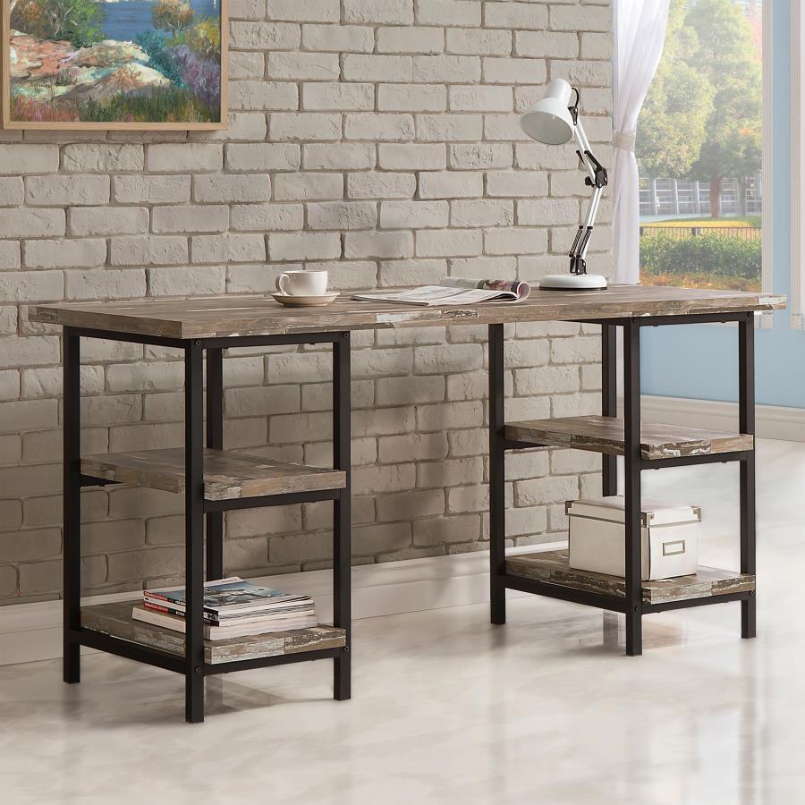 Kemper - 4-shelf Writing Desk Salvaged Cabin - Light Brown - Funk Metal Works LLC