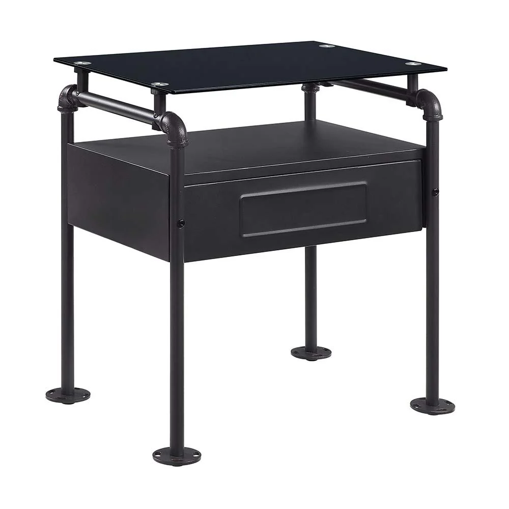 Nicipolis - Nightstand - Glass & Sandy Gray - Funk Metal Works LLC