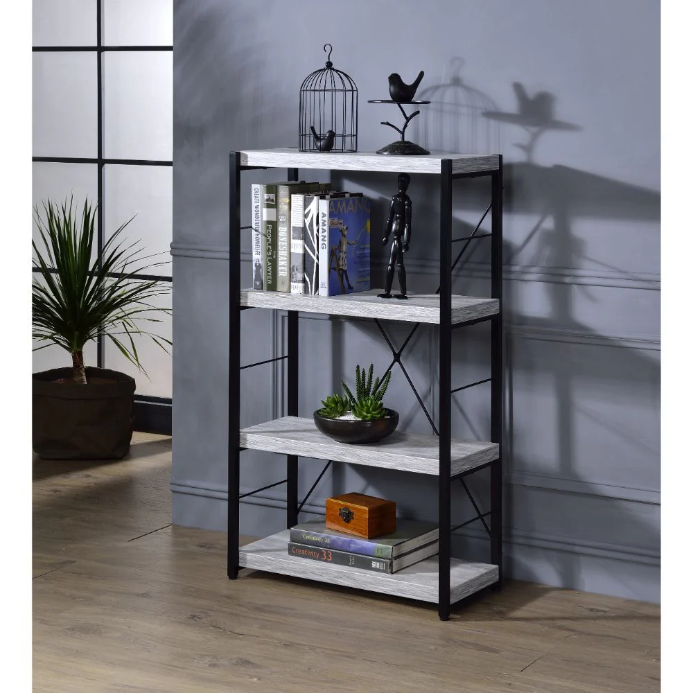 Jurgen - Bookshelf - Antique White & Black - Funk Metal Works LLC