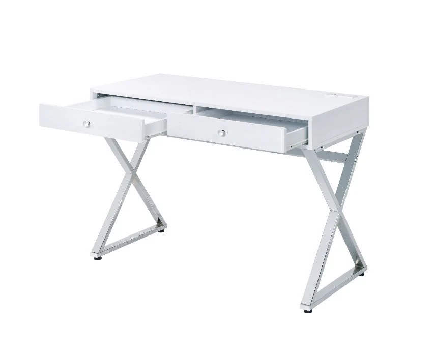 Coleen - Desk - White & Chrome Finish - Funk Metal Works LLC