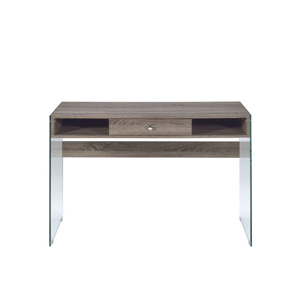 Armon - Desk - Gray Oak & Clear Glass - Funk Metal Works LLC