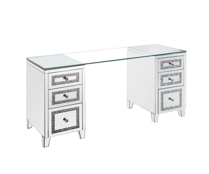 Noralie - Writing Desk - Clear Glass, Mirrored & Faux Diamonds - 31