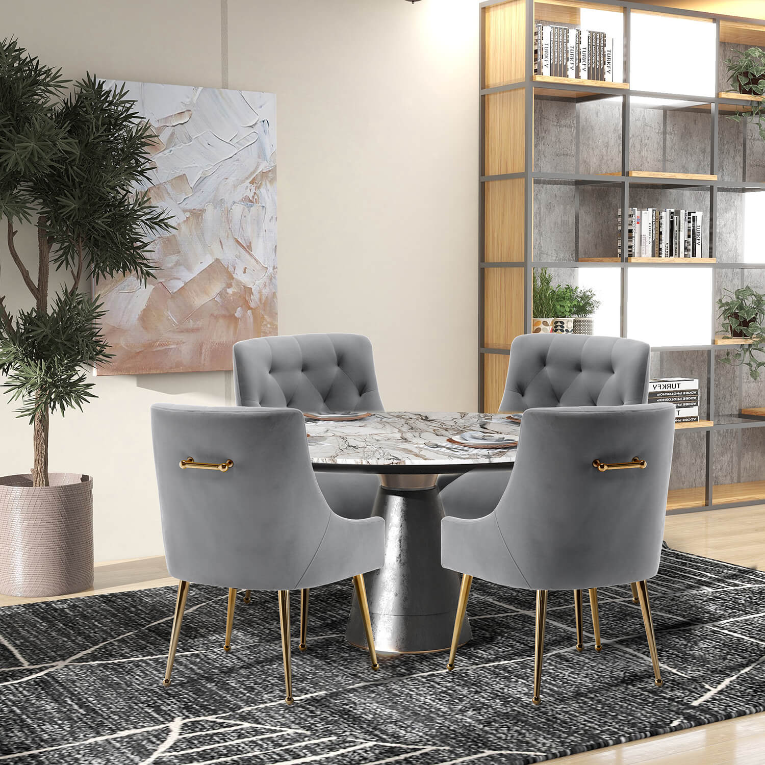 SEYNAR Modern Dining Chairs Set of 2/4/6, Upholstered Accent Chair Tufted Back Armless Chair with Back Pull - Funk Metal Works LLC