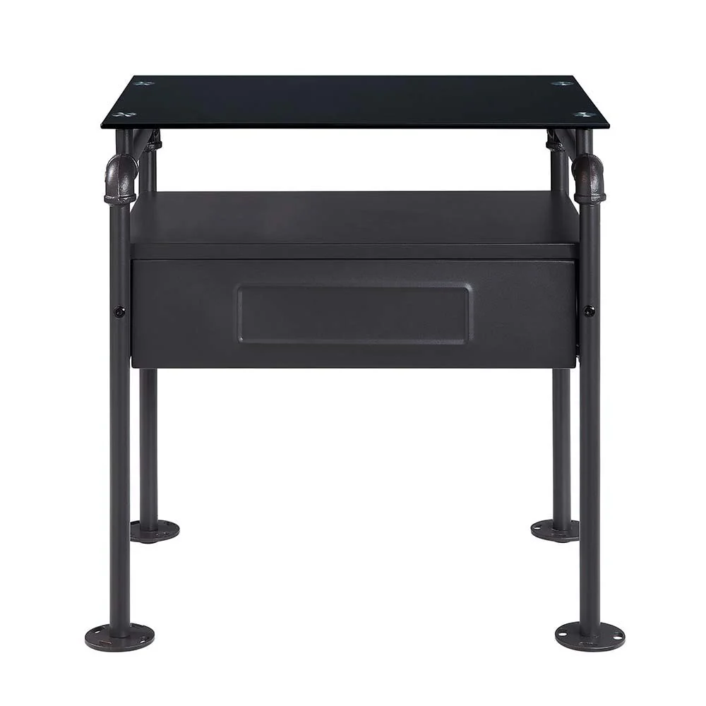 Nicipolis - Nightstand - Glass & Sandy Gray - Funk Metal Works LLC