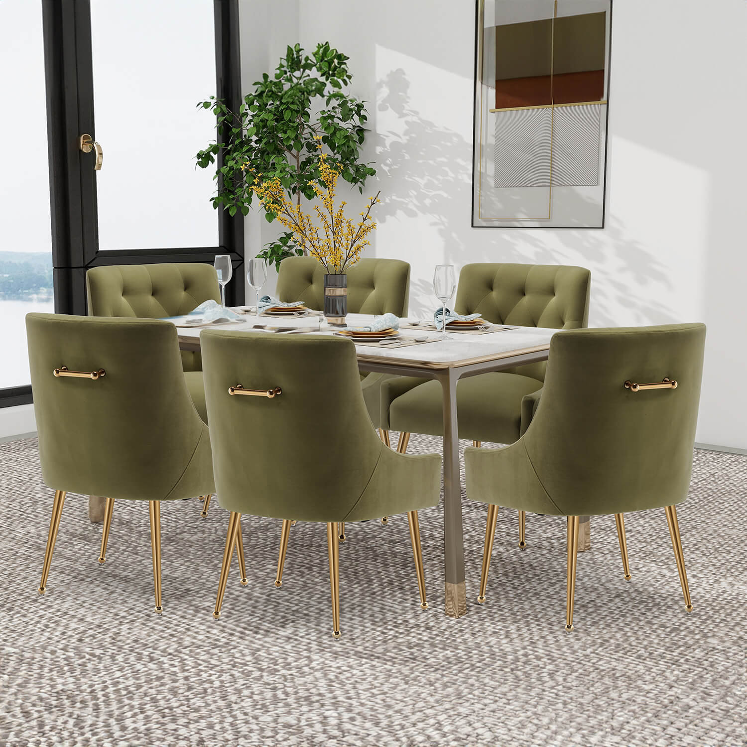 SEYNAR Modern Dining Chairs Set of 2/4/6, Upholstered Accent Chair Tufted Back Armless Chair with Back Pull - Funk Metal Works LLC