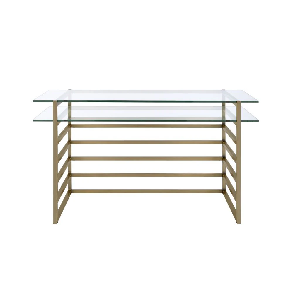 Shona - Desk - Antique Gold & Clear Glass - Funk Metal Works LLC