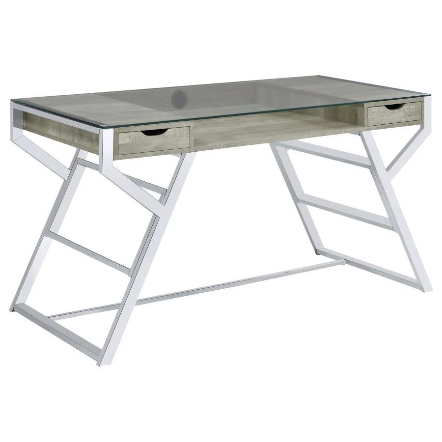Emelle - Glass Top Writing Desk - Pearl Silver - Funk Metal Works LLC