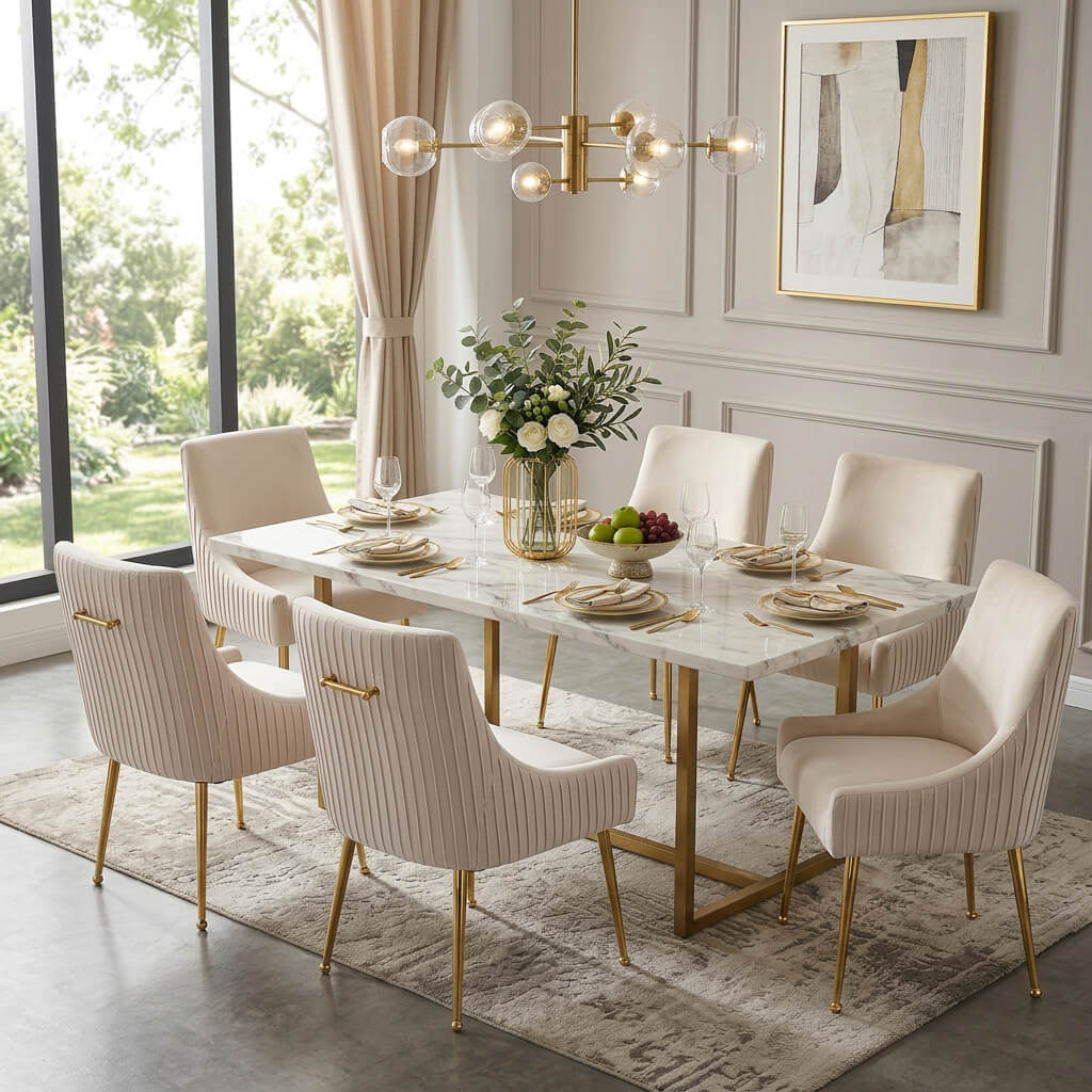SEYNAR Modern Glam Boucle Pleated Velvet Dining Chair or Vanity Chair Set of 2/4/6 - Funk Metal Works LLC