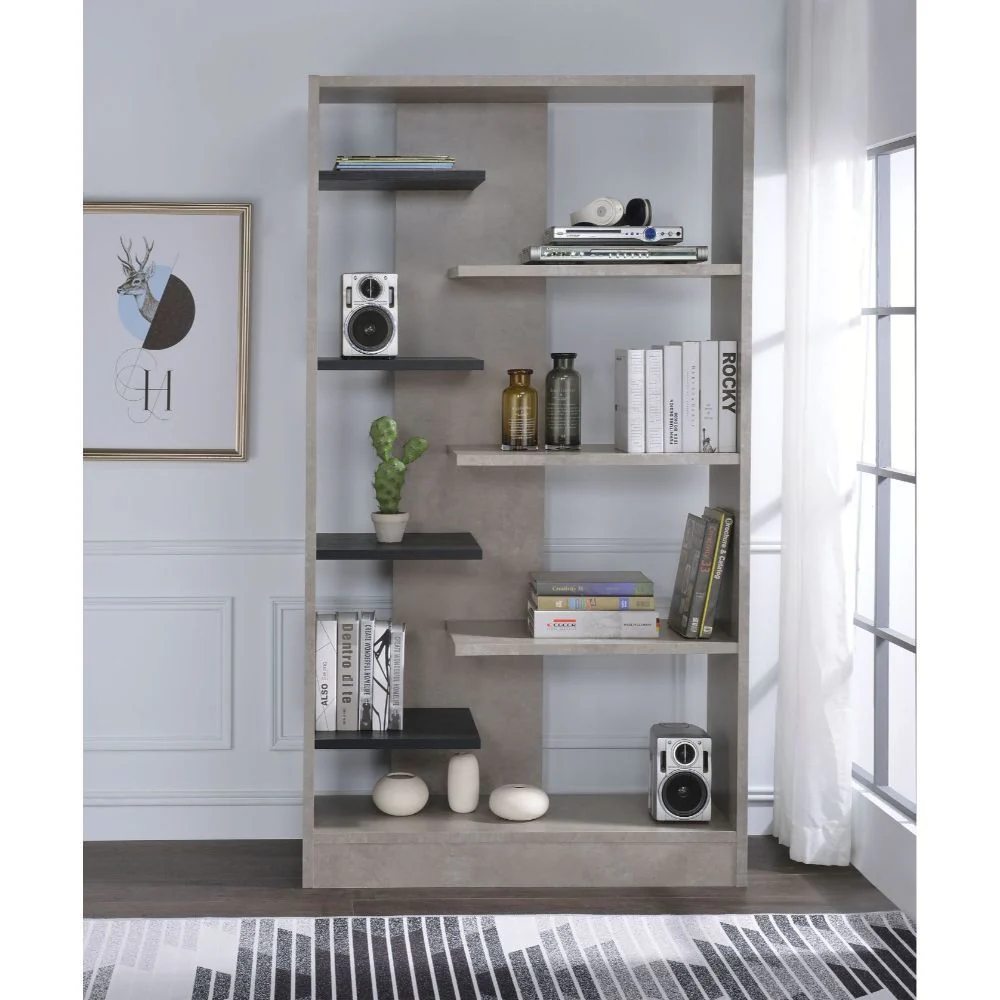 Magna - Bookshelf - Faux Concrete & Black - Funk Metal Works LLC