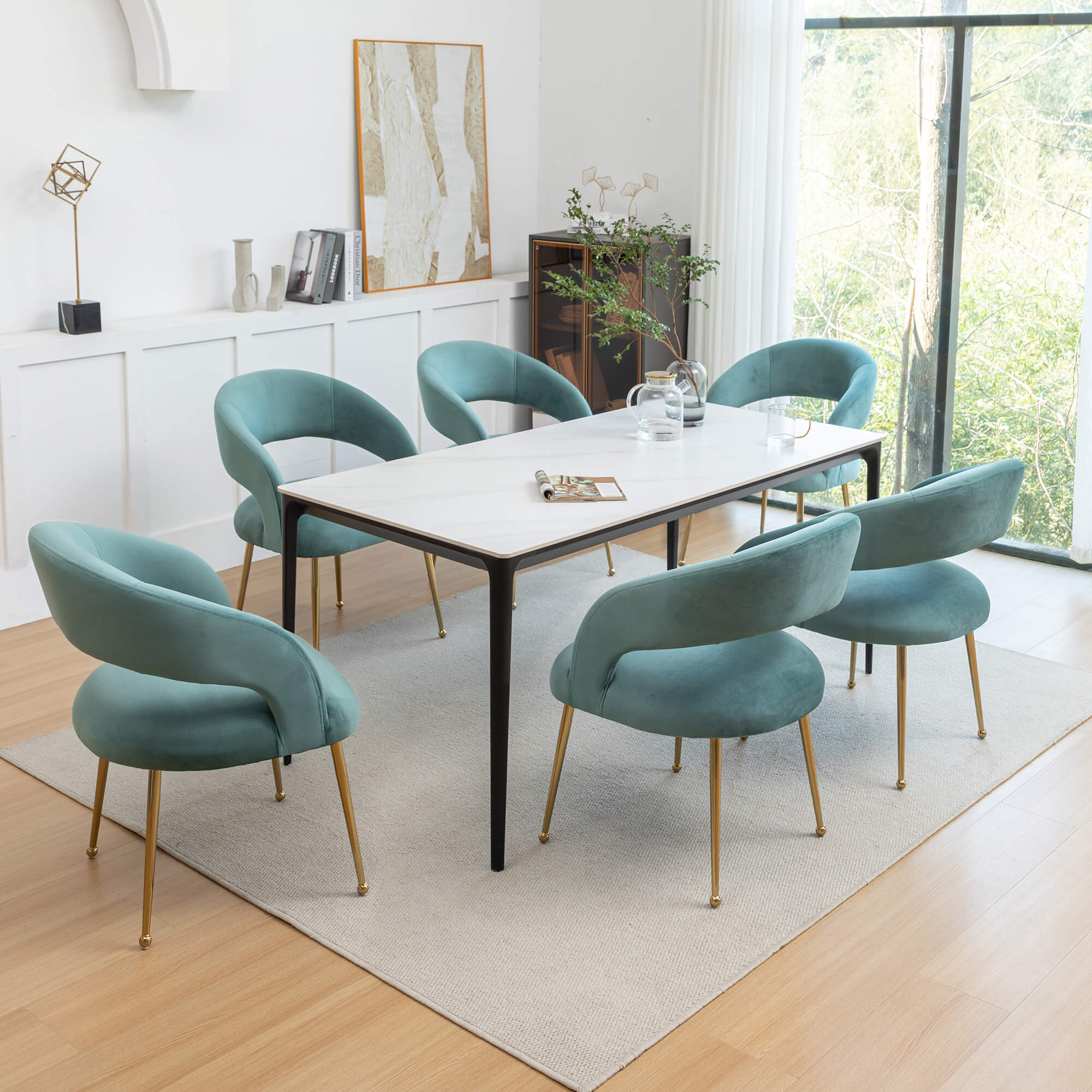 SEYNAR Mid Century Modern Velvet Upolstered Open-Back Dining Chair Set of 2/4/6 - Funk Metal Works LLC